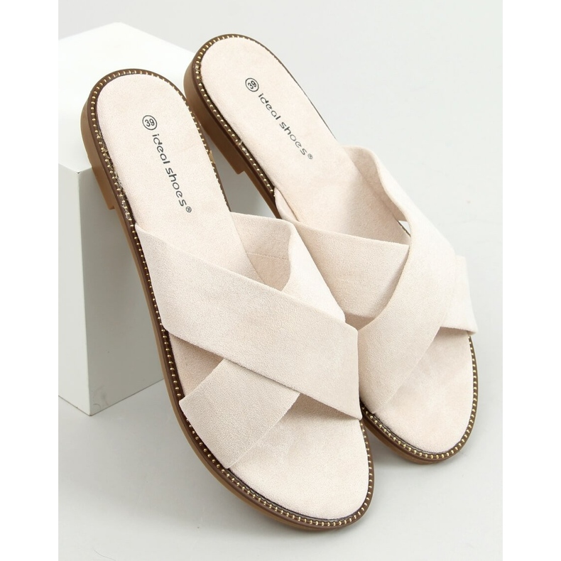 BM Chinelos de mulher Alyson Beige em forma de cruz bege 1