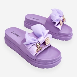 PE1 Chinelos Com Laço E Decorativo Teddy Roxo Suzy 1