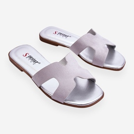 Chinelos de camurça clássicos femininos cinza Evana 1