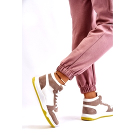 Calçados esportivos femininos altos, tênis, branco e bege 4