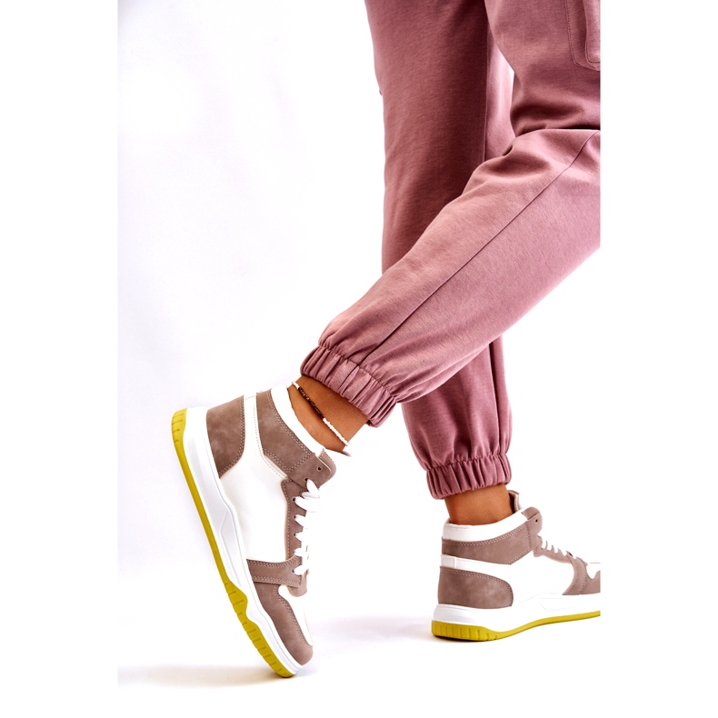 Calçados esportivos femininos altos, tênis, branco e bege 4