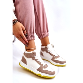 Calçados esportivos femininos altos, tênis, branco e bege 1