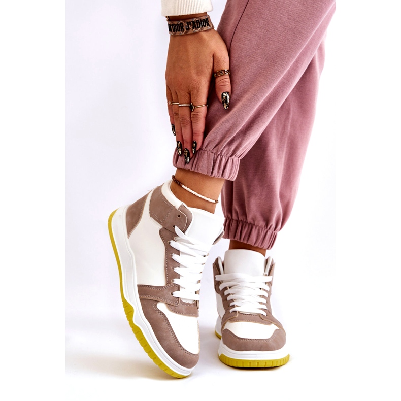 Calçados esportivos femininos altos, tênis, branco e bege 2