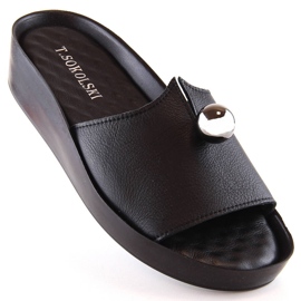 Chinelos femininos de couro preto T.Sokolski L22-312 1