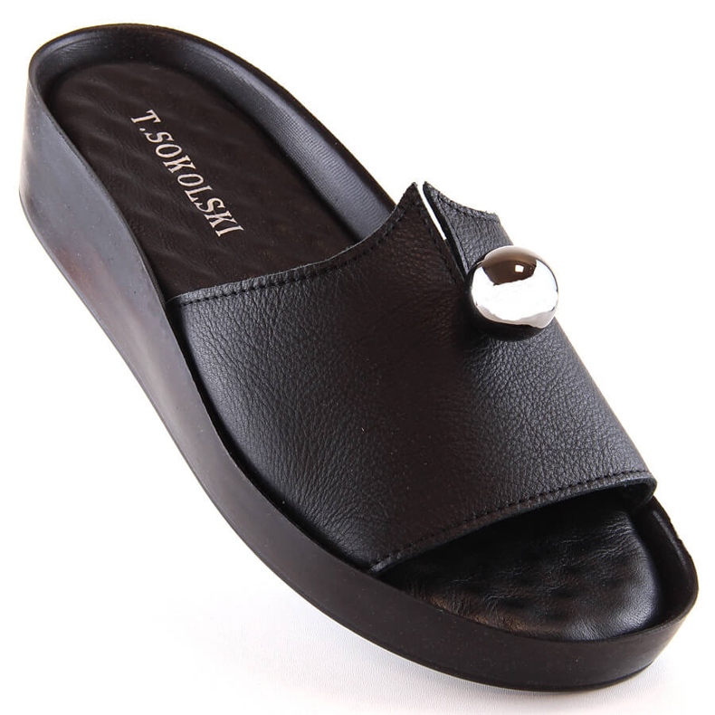 Chinelos femininos de couro preto T.Sokolski L22-312 1