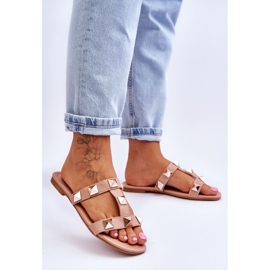 Chinelos femininos Nude Mercure com tachas grandes rosa 2