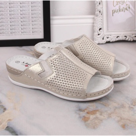 S.Barski Chinelos femininos de couro com cunha dourada S. Barski dourado 1