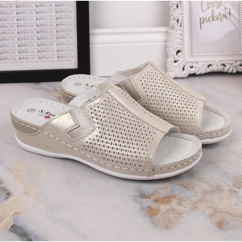 S.Barski Chinelos femininos de couro com cunha dourada S. Barski dourado 1