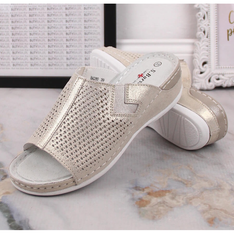 S.Barski Chinelos femininos de couro com cunha dourada S. Barski dourado 2