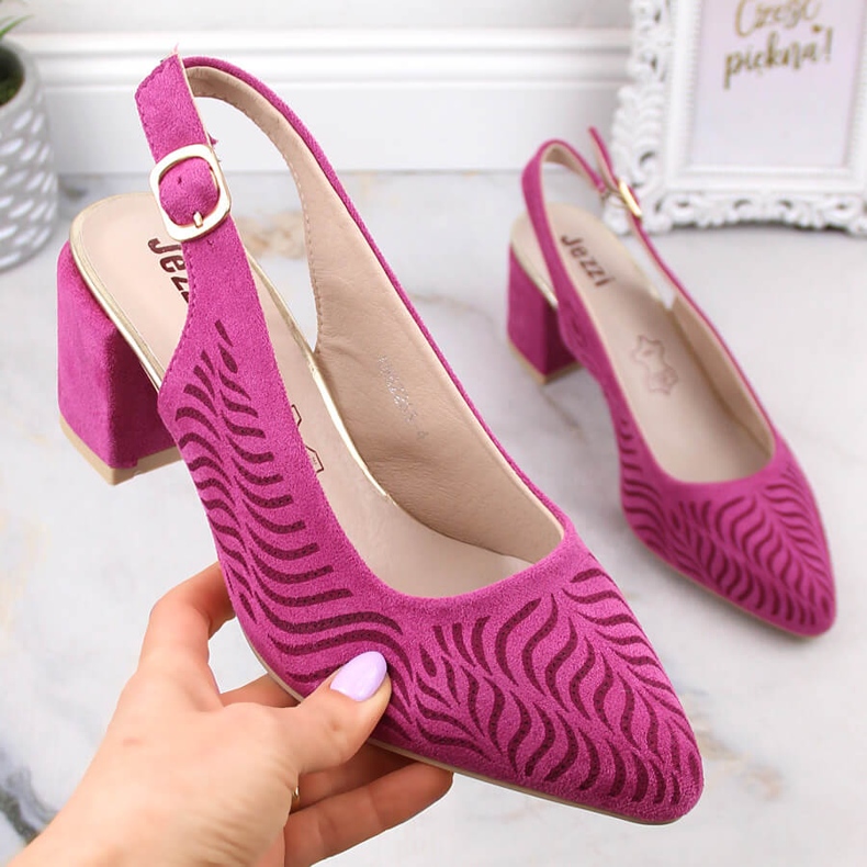 Sandália feminina de salto camurça fúcsia Jezzi RMR2263-4 rosa 1