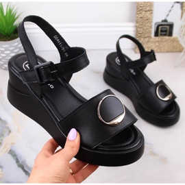 Sandálias de cunha de mulher em pele preta Filippo DS4411 preto 1