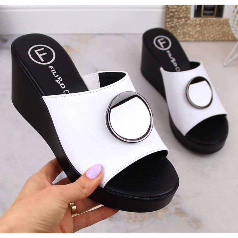 Chinelos de cunha em pele branca de mulher Filippo DK4610 branco 1