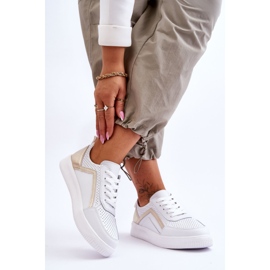 Sapatos esportivos femininos de couro perfurado brancos e dourados Carvalo 2