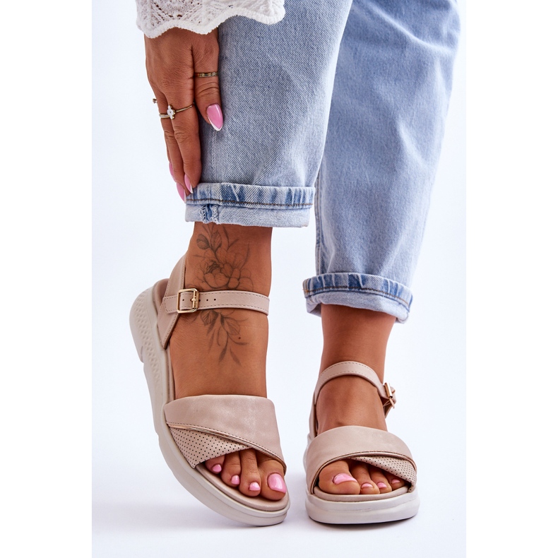 Sandália feminina confortável com cunha Nude Ingrid bege 1 Sandália feminina confortável com cunha Nude Ingrid bege 1