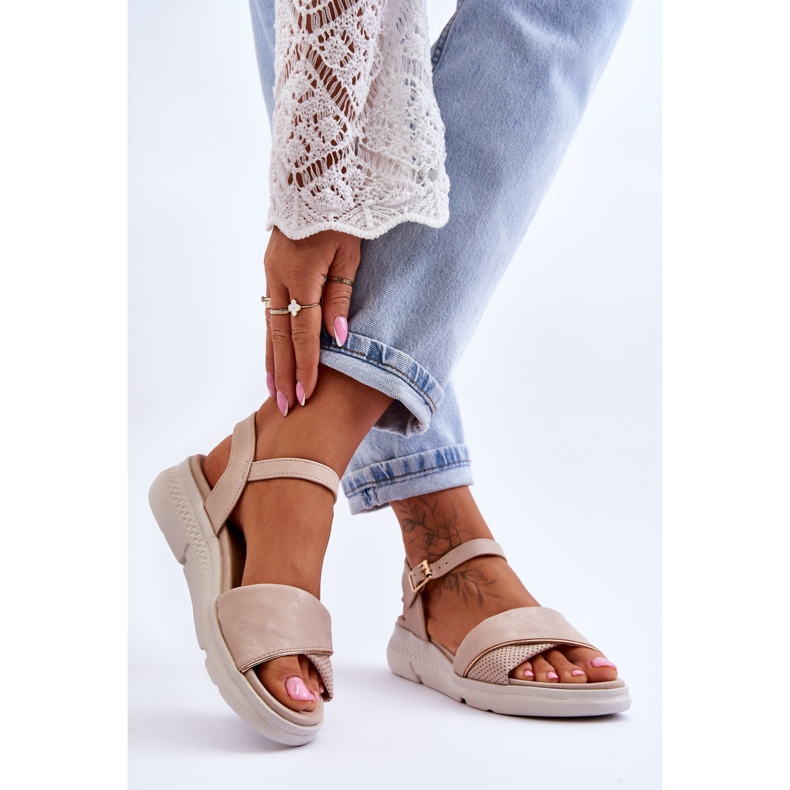 Sandália feminina confortável com cunha Nude Ingrid bege 2