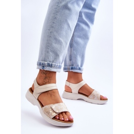 PE1 Sandália feminina com velcro confortável bege-dourado Grace 2