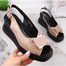 Sandálias de cunha de mulher lacadas Jezzi SA209-4 bege 1