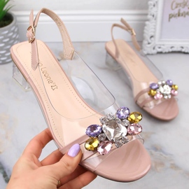 Sandália salto baixo transparente com cristais bege Sergio Leone SK047 1