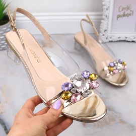 Sandália transparente de salto baixo com cristais dourados Sergio Leone SK047 1