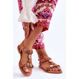 Sandália rasa de camurça Dallas laranja com pedras 2