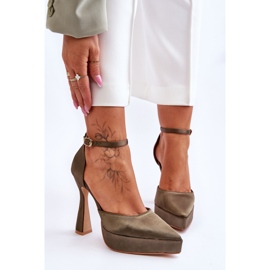 Bombas da moda em um salto alto largo verde escuro Loucura 1