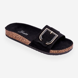 Chinelos femininos camurça plataforma preto Festil 2