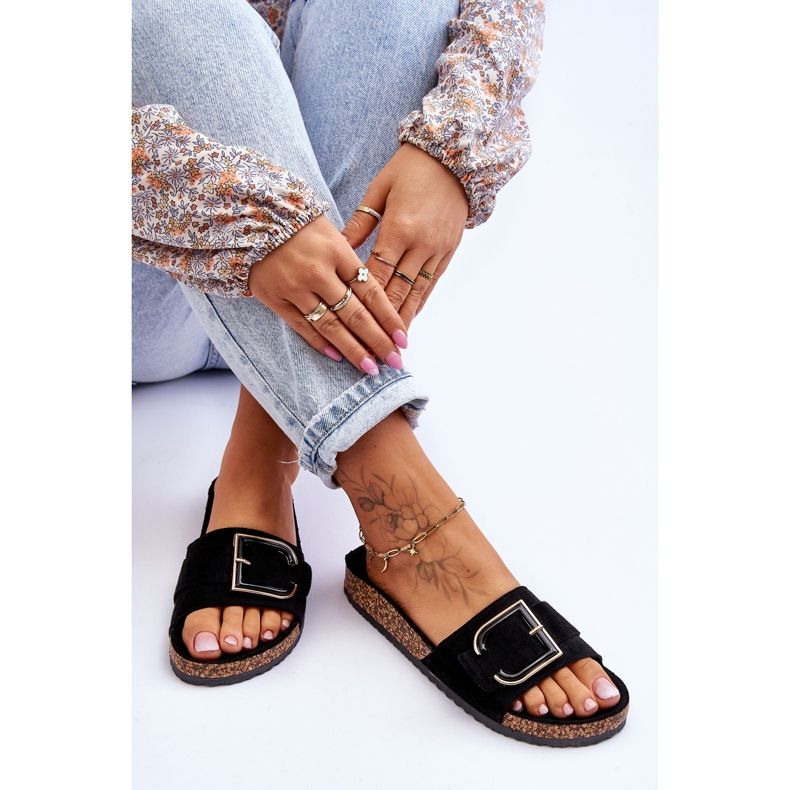 Chinelos femininos camurça plataforma preto Festil 1