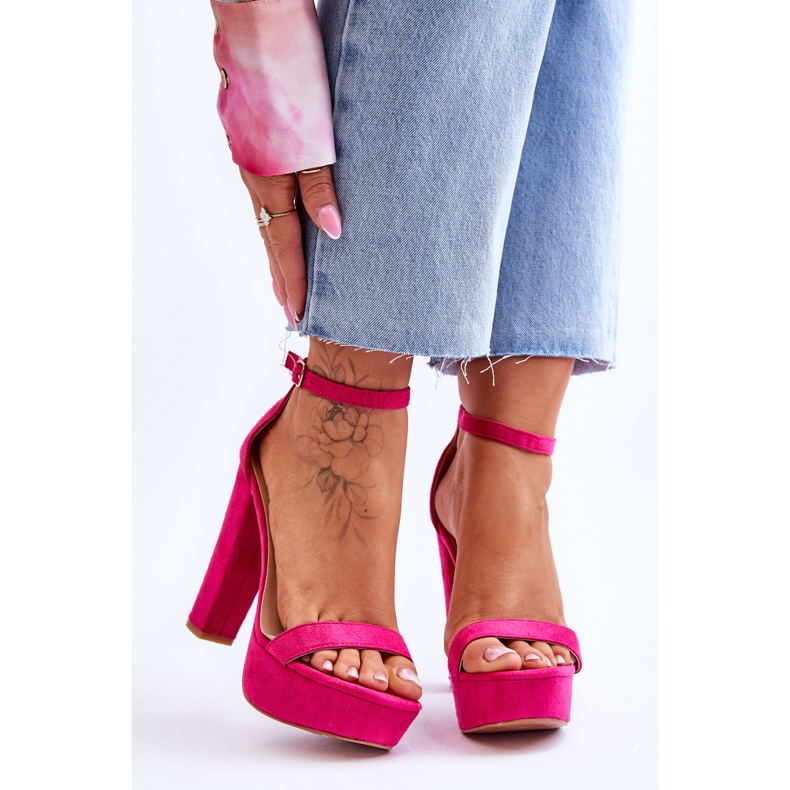 Sandálias de camurça confortáveis ​​em um salto alto Fuchsia Essence rosa 1