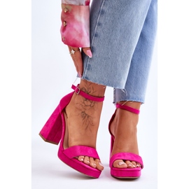 Sandálias de camurça com salto quadrado fúcsia Merila da moda rosa 1