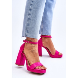 Sandálias de camurça com salto quadrado fúcsia Merila da moda rosa 2