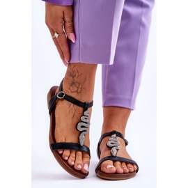 Sandálias de couro com uma cobra decorativa S.Barski KV-5541-42 preta preto 1