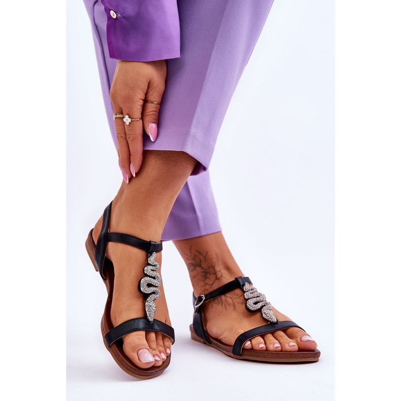 Sandálias de couro com uma cobra decorativa S.Barski KV-5541-42 preta preto 2