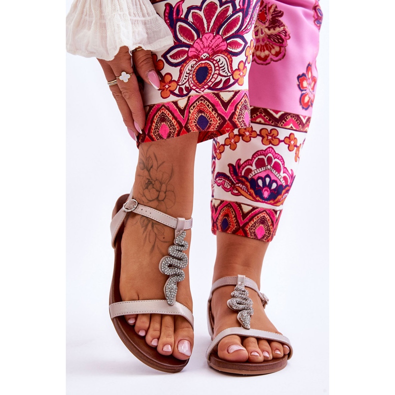 Sandálias de couro com cobra decorativa S.Barski KV-5541-42 bege 1