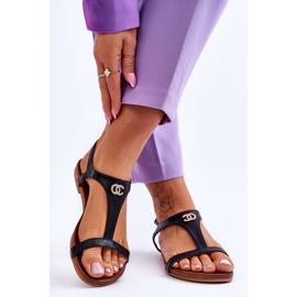 Sandália rasa com decoração S.Barski KV-5541-45 preta preto 2