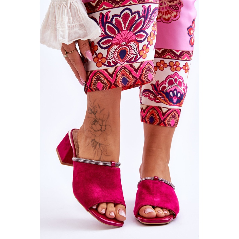 Chinelos de salto alto de camurça S.Barski KV-612-2 fúcsia rosa 2