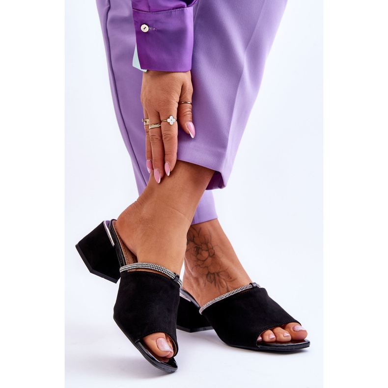 Chinelos de salto alto de camurça S.Barski KV-612-2 preto 2