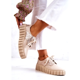 Lemar Sapatos de couro bege e dourado em plataforma 2