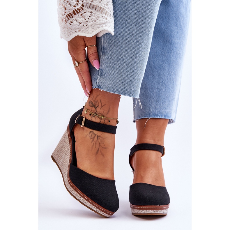 PS1 Sandálias clássicas femininas com cunha preta Malani preto 1