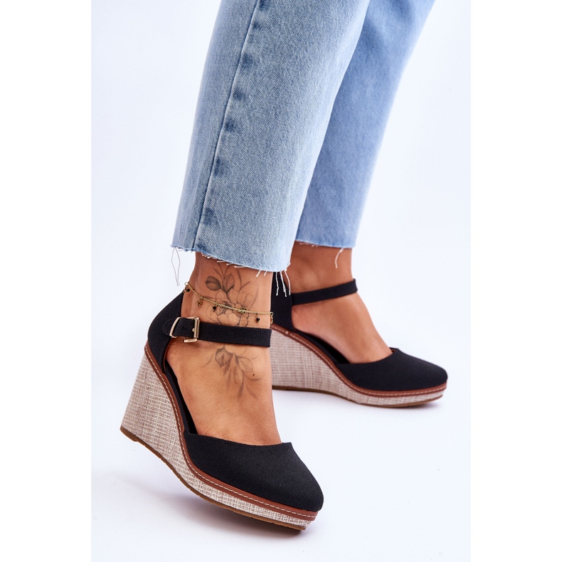 PS1 Sandálias clássicas femininas com cunha preta Malani preto 2