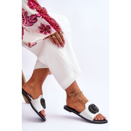 Chinelos femininos rasos com enfeites S.Barski KV-520-3 prata 2