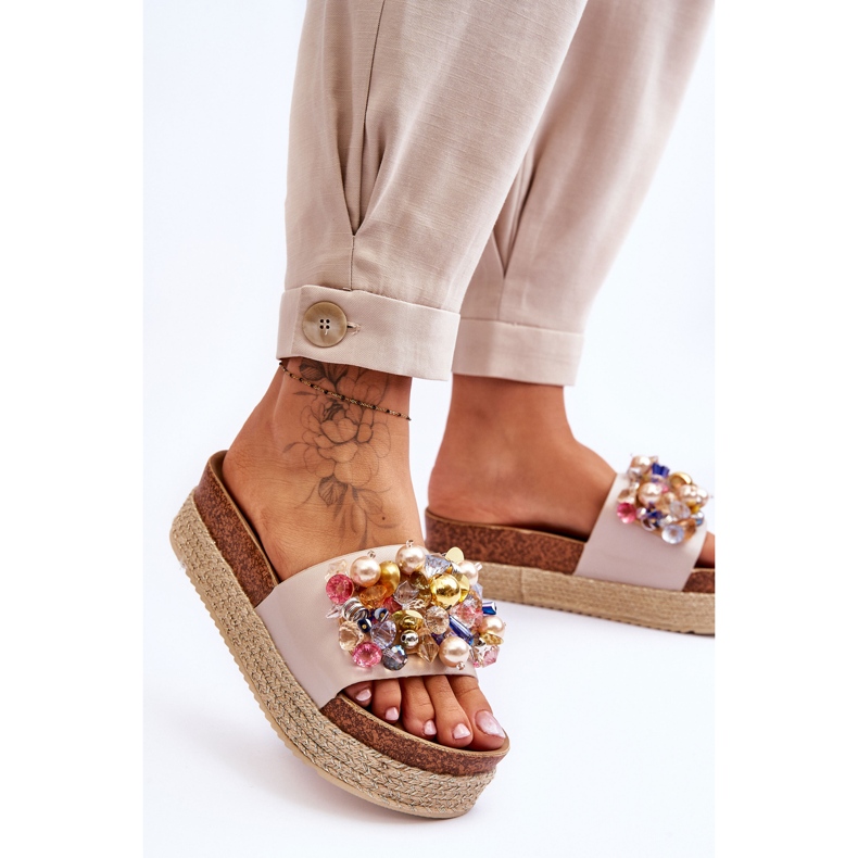 Chinelos femininos plataforma S.Barski KV-578-1 nude bege 2