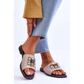 Chinelos femininos com pedras S.Barski KV-2775-31 nude bege 2