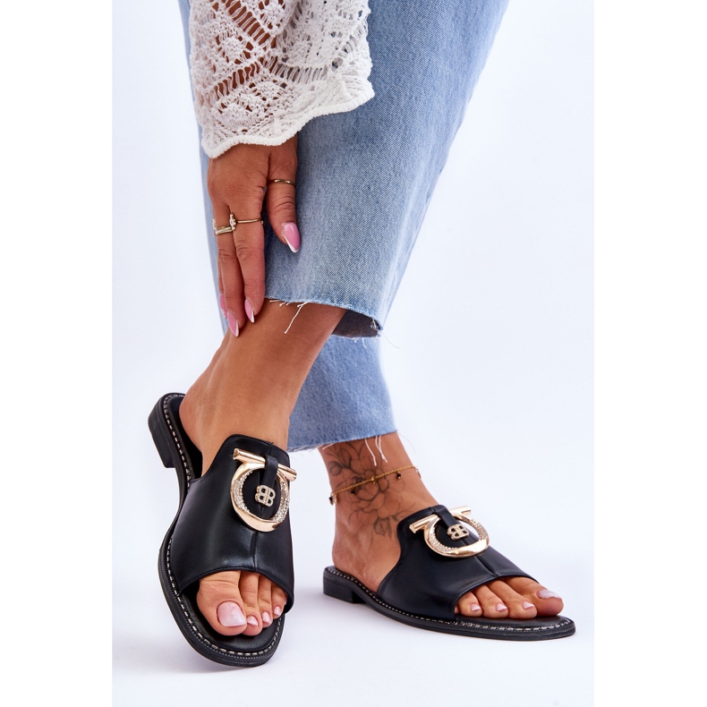 Chinelos de couro sapatos confortáveis ​​S.Barski KV-2775-32 preto 2