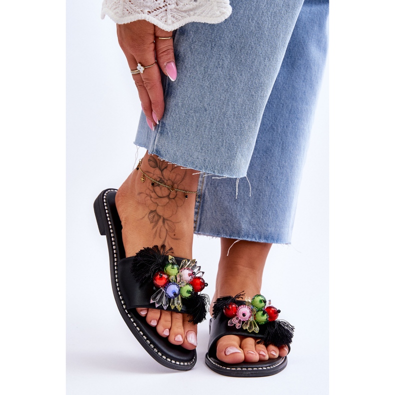 Chinelos S.Barski com miçangas decorativas KV-2775-47 preto 1