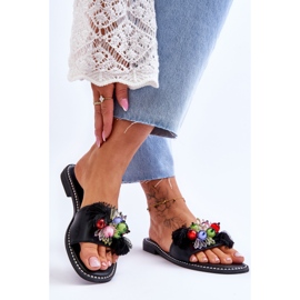 Chinelos S.Barski com miçangas decorativas KV-2775-47 preto 2