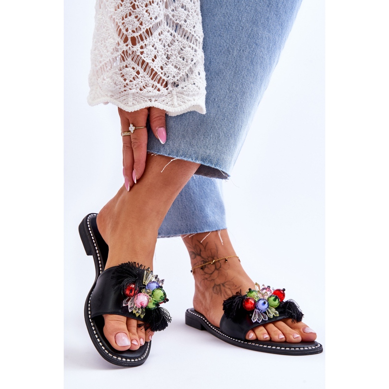 Chinelos S.Barski com miçangas decorativas KV-2775-47 preto 2