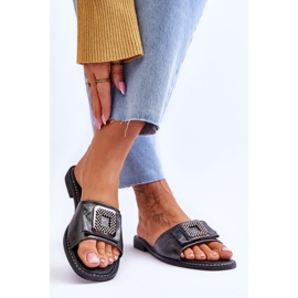 Chinelos femininos de couro com strass S.Barski KV-2775-33 prata escura 2