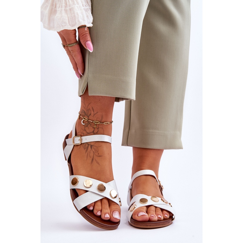 Sandália rasa S.Barski KV-5541-35 branco e prata 1