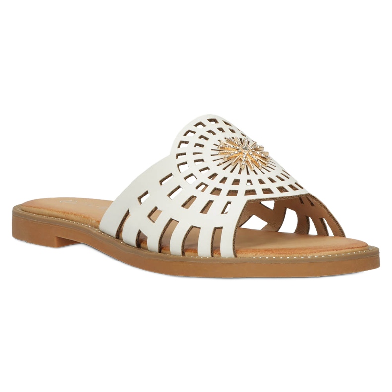 Chinelos femininos elegantes com aberturas e zircões Filippo DK4621/23 WH branco 6