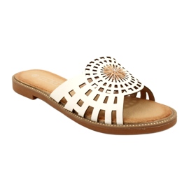 Chinelos femininos elegantes com aberturas e zircões Filippo DK4621/23 WH branco 1